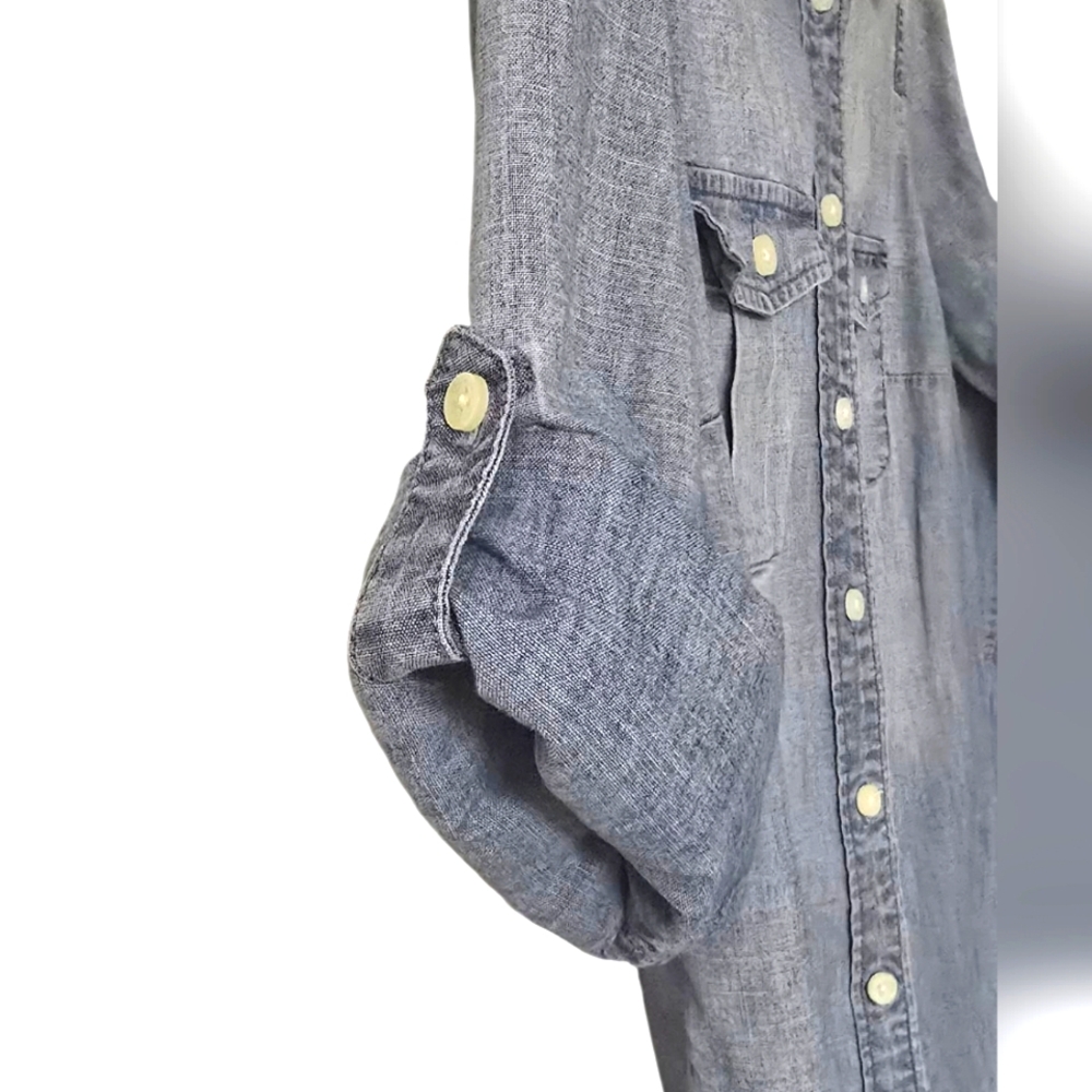 J. Crew Clasic Denim Chambray Button-Up Roll Tab Sleeves Shirt Size S - Picture 4 of 10